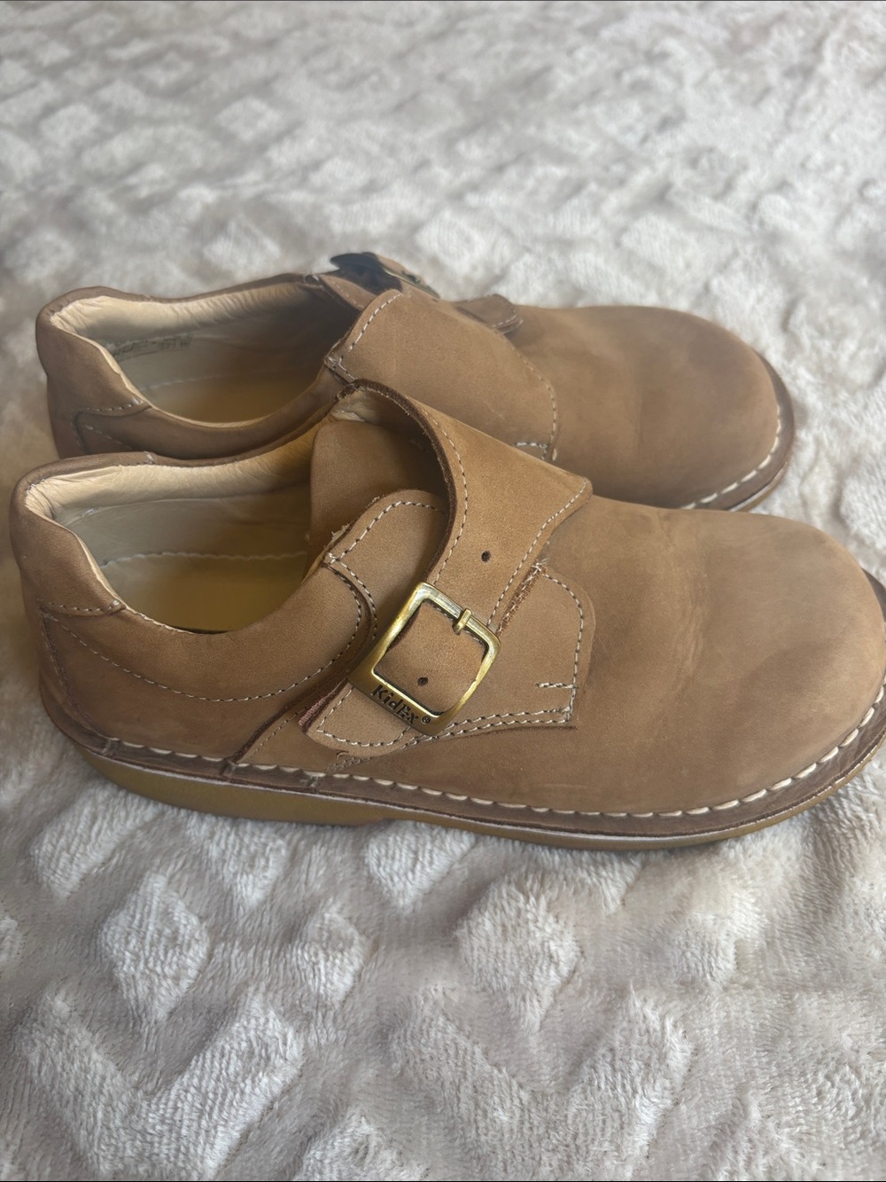 Kid Express Tan Buckle Nubuck Kids Dress Shoes